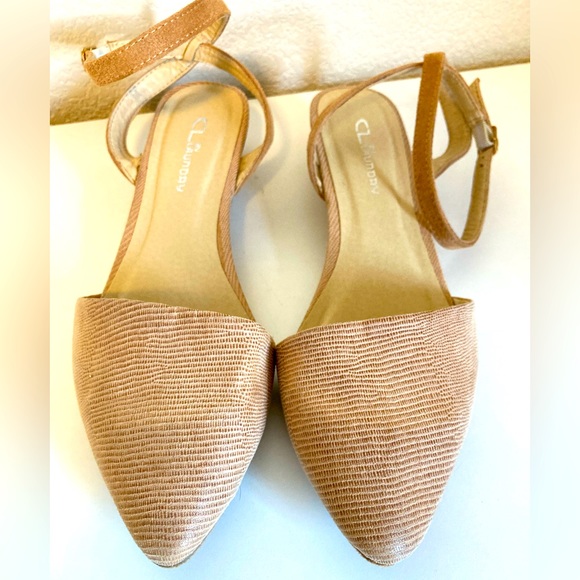 Tan snakeskin textured vegan leather sling back pointy toe dress shoe Sz 10 - Picture 1 of 11